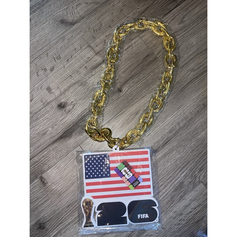 USA FIFA World Cup 26 Necklace Gold Soccer Trophy Fan Chain
